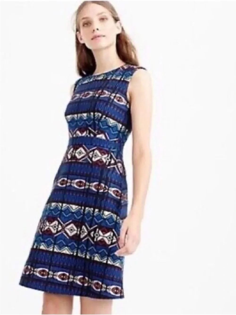 J. Crew Sleeveless Blue Multi-Print Fit-and-Flare Dress